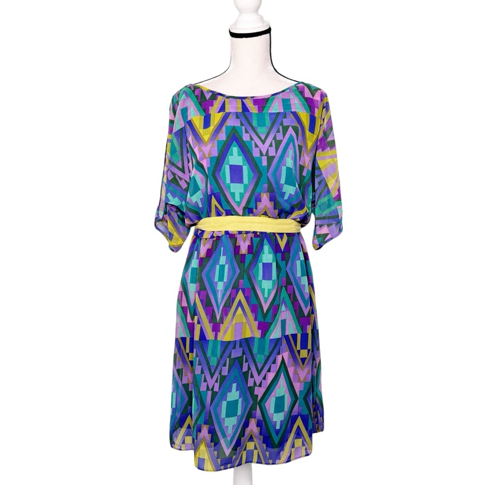 Adrianna Papell Blue and Purple Midi Sundress with Bateau Neckline